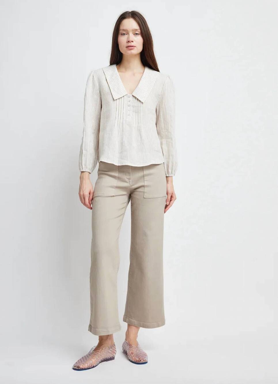 NEW SELF CONTRAST danna sailor collar blouse in beige